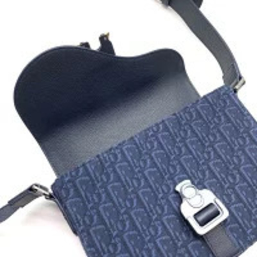 Dior Saddle Oblique Shoulder Bag Canvas Leather Navy Blue - Picture 7 of 8